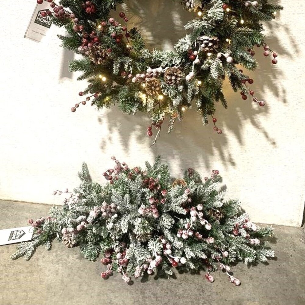 National Tree Company HGTV LED Pre-Lit Battery Timer Large Snowy Garland Swag